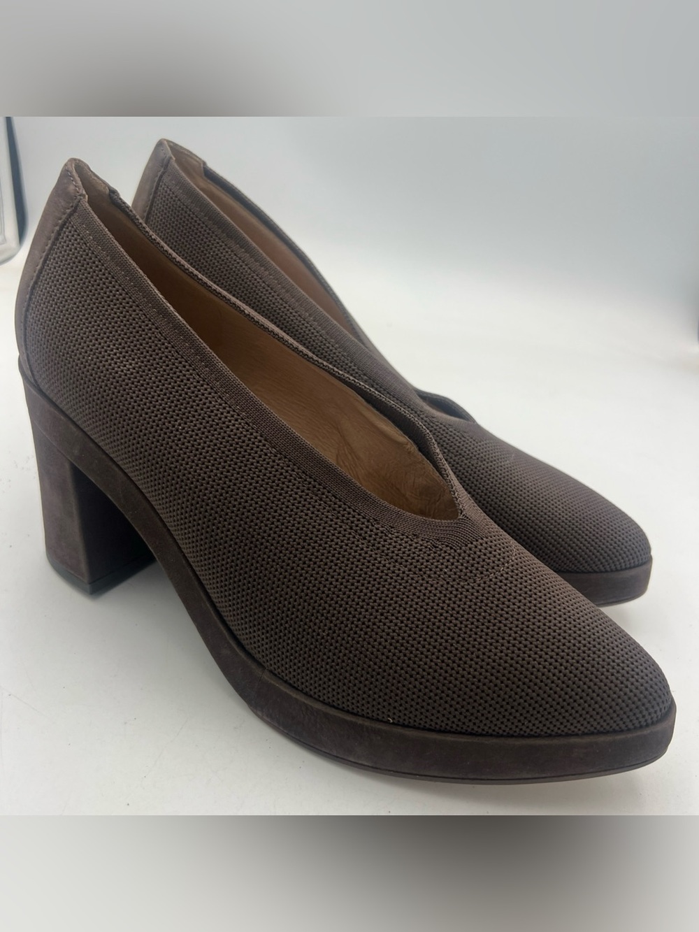 Eileen Fisher Signy Leather/Fabric Stretch Block Heel Pumps Women’s Size 8.5 NEW